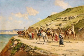  Huguet Oil Painting - Cavaliers On A Path Victor Huguet Araber